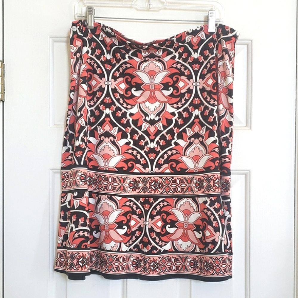 New York & Co Black Coral Paisley Floral Midi Skirt L Large Boho Workwear - Picture 3 of 8